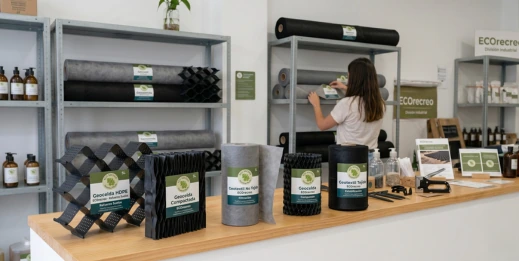 Geoceldas HDPE y geotextil ECOrecreo en tienda industrial